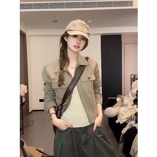 小个子设计感小众夹克上衣春 HAN11双口袋拉链牛仔外套女2026新款