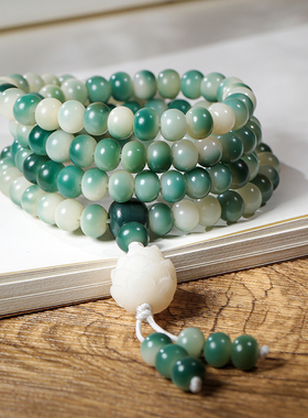 极速原生a态渐变花白玉菩提手串108颗手链佛珠原籽苹果珠手持文玩