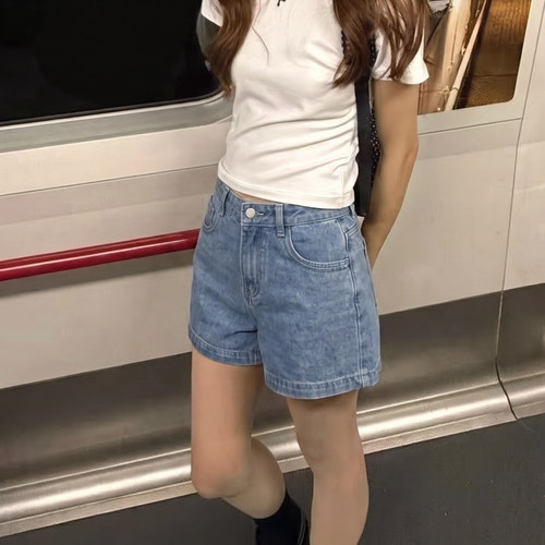 ELLE法式复古牛仔短裤女士