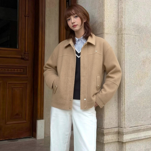 ELLE法式高级感绵羊毛短外套女2026春季新款拼接廓形休闲独特上衣