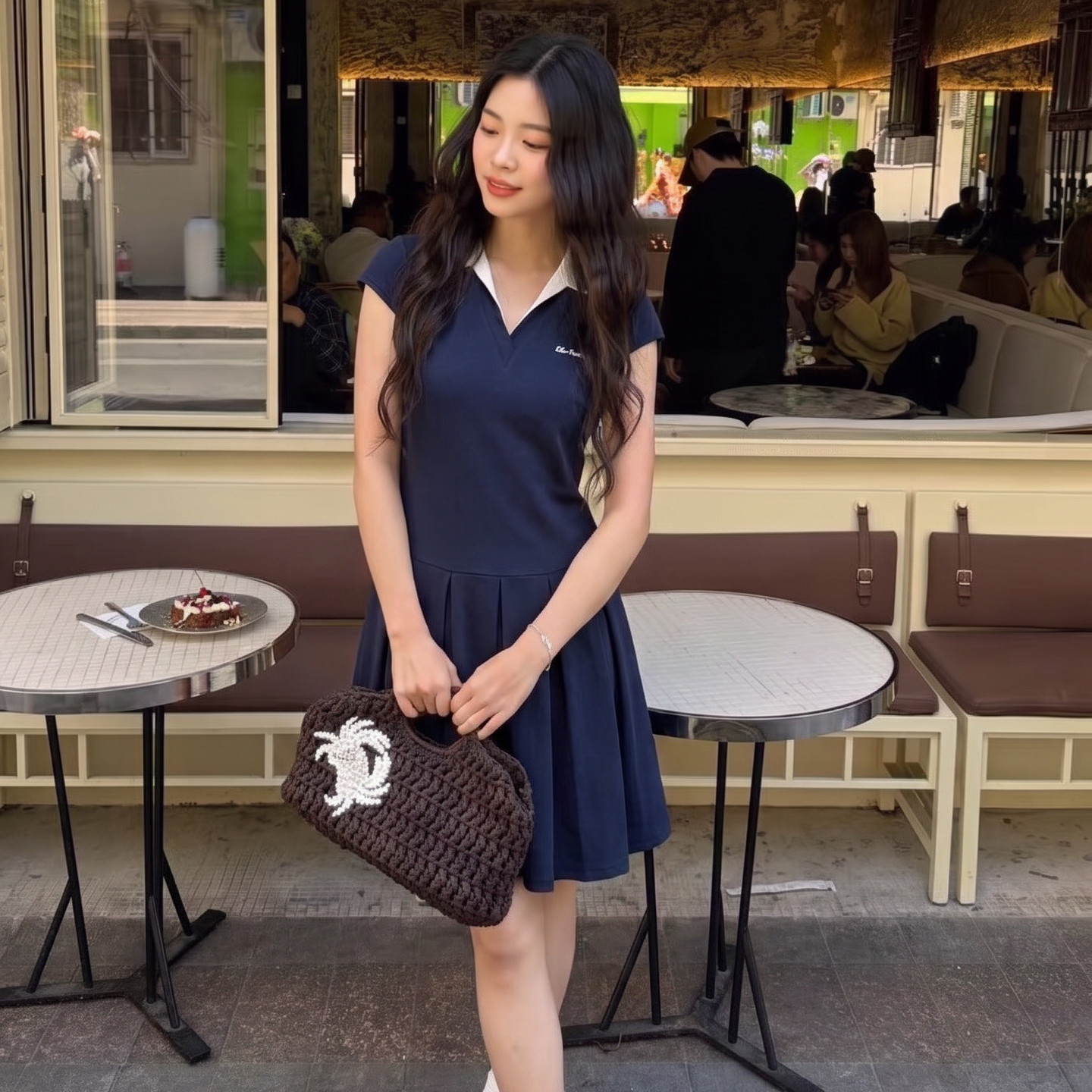 ELLE法式假两件拼接连衣裙图片