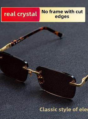 真正的水晶太阳镜为男子无框商务复古水晶玻璃眼镜凉爽醒目舒适的