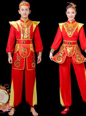 高档男士打鼓服舞蹈秧歌演出服男生现代中国风盘腰鼓鼓舞龙舞狮锣