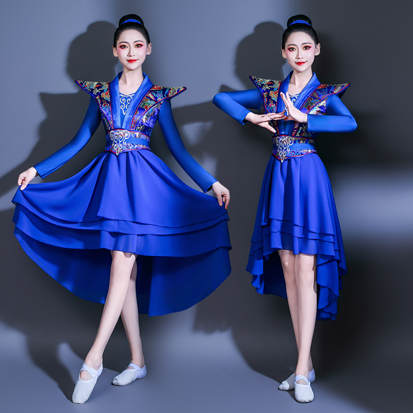 高档蓝色打鼓服演出服女中国风现代威风锣鼓腰鼓水鼓舞蹈服装成人