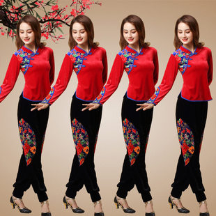 广场舞服装新款套装秋冬金丝绒秧歌舞蹈演出服女民族舞跳舞衣