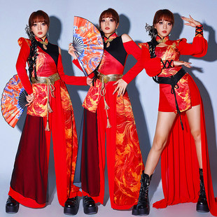 国潮爵士舞服装女款年会舞台演出服 打鼓表演服含腰带设计