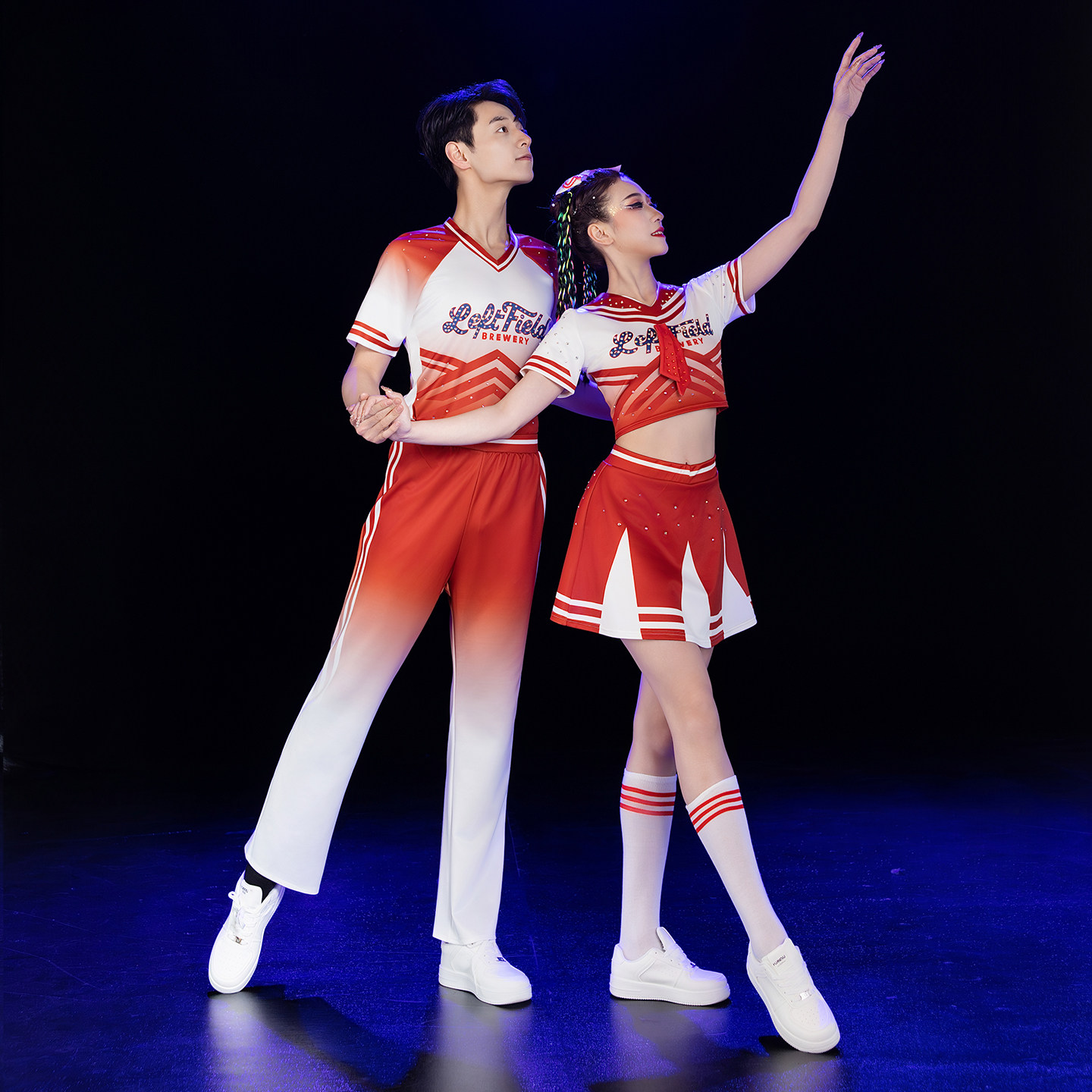高档【青春红星】啦啦队服男女红色舞蹈演出服运动会开幕式啦啦操