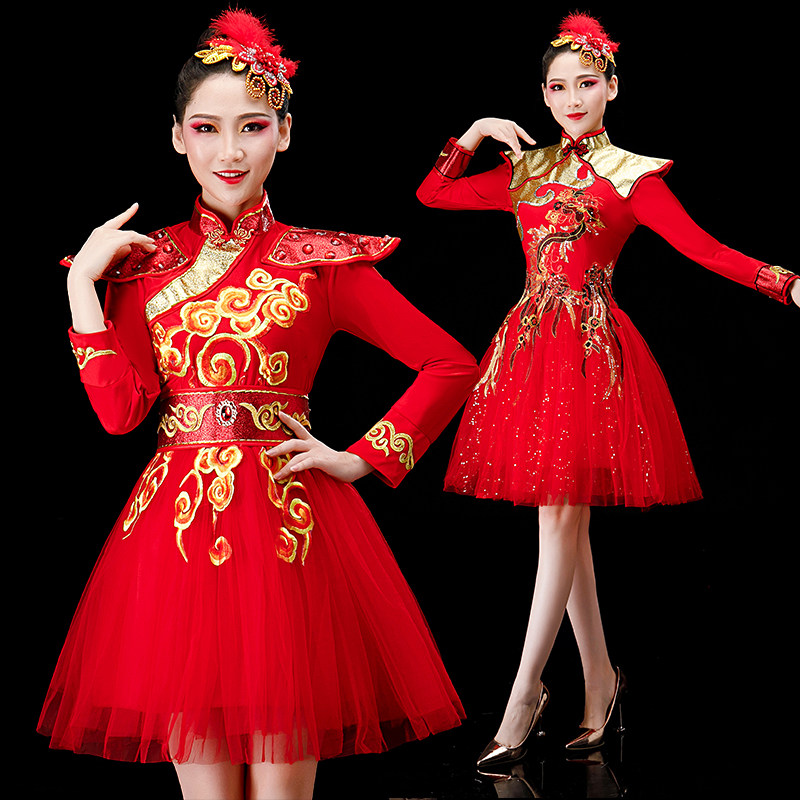 高档现代舞蹈服装打鼓服演出服女中国风腰鼓表演古典舞快板广场舞