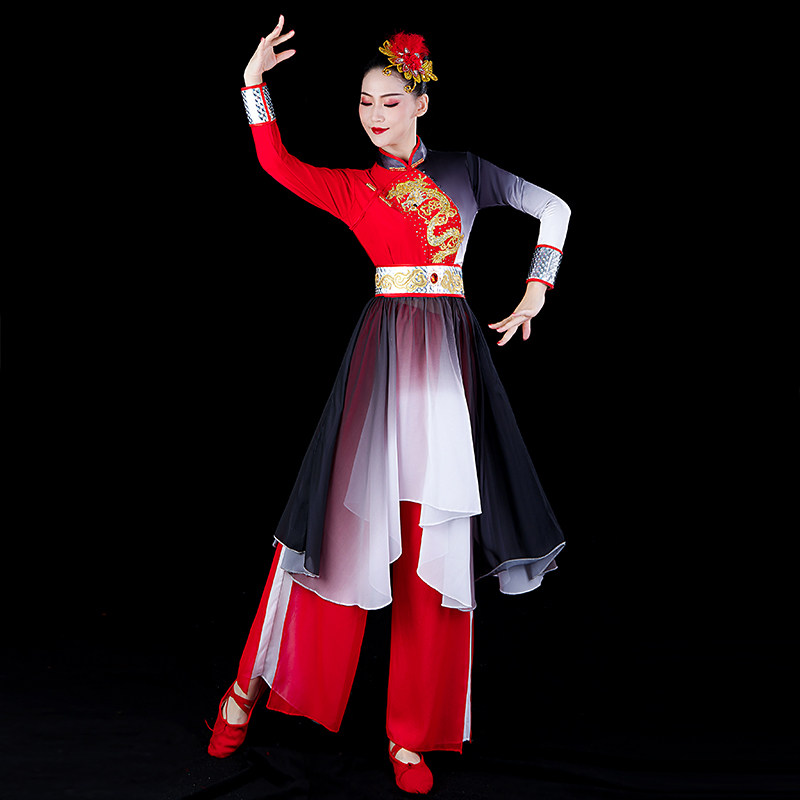 高档水墨古典舞演出服女飘逸中国风现代舞腰鼓打鼓舞蹈服装开场舞