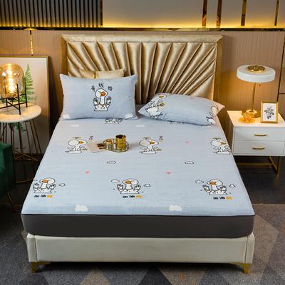 加厚保暖牛奶绒防滑床笠单件