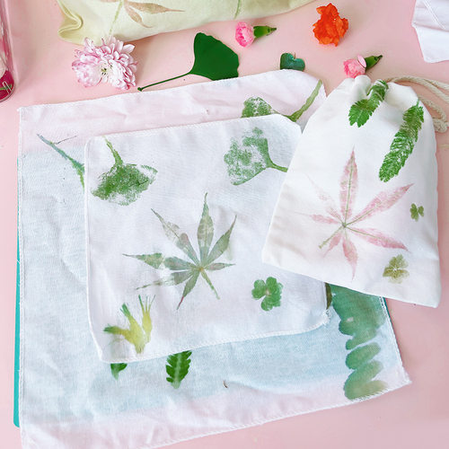 植物敲拓染材料包手工diy工具套装帆布包方巾印染锤拓印布袋白布