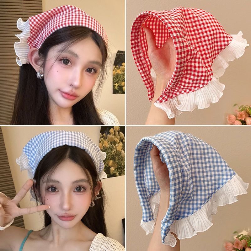 田园风蕾丝发箍新款高炉顶三角巾头箍法式复古格子甜美可爱头巾,美发护发/假发,假发发箍,淘宝优惠券,粉丝福利购,淘宝优惠卷
