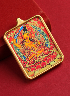 唐卡吊坠半手绘描金款红