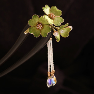 现货古风绿色花朵胸针手工蚕丝绒花大衣缠花胸花国风头饰品