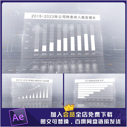图表视频年报表格财报素材数据企业柱状图收入AE上升折线图模板