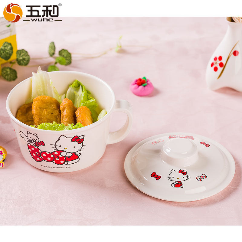 五和密胺餐具凯蒂猫有盖杯碗KT-697带柄碗 带盖碗汤碗 带饭碗包邮|ruв категории посуда, посуда, чаша - от Buy2taobao.com для оказания профессиональной услуги покупки агента Taobao