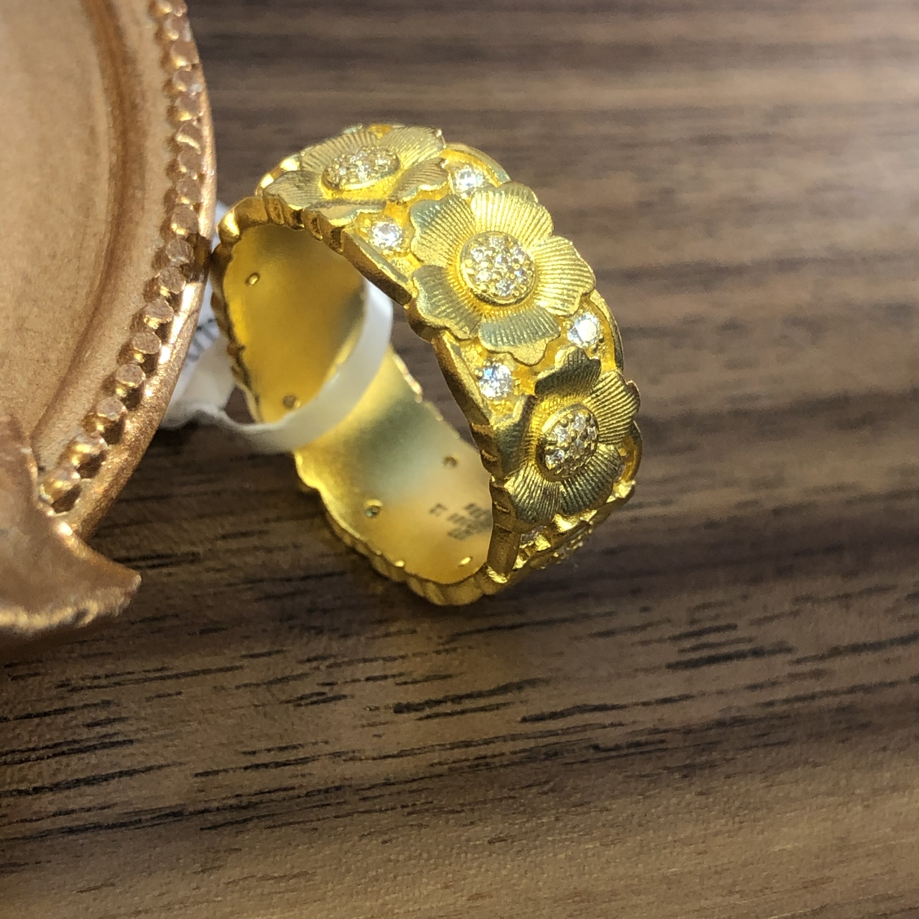黄金足金999古法复古宫廷风栀子花开拉丝戒指