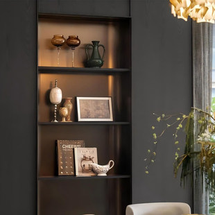 书房摆件高级感轻奢风中古风样板间背景柜壁柜书柜开放格软装搭配