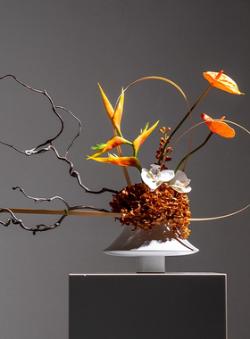 八度空间新中式样板间茶室酒店民宿售楼部干枝插花艺植物盆景摆件