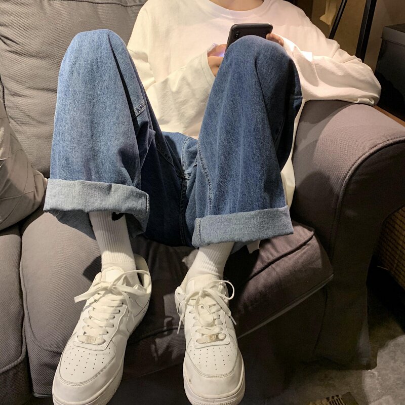 23季季九分牛仔裤男女中性宽松直筒老爹裤高街中性男女KK72p45,男装牛仔裤,电商D256-3(原A064-3)