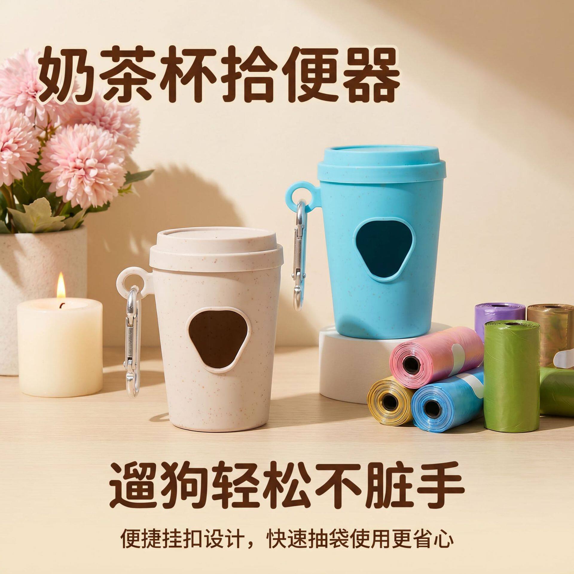 新款宠物垃圾袋分配器奶茶杯时尚便捷狗狗垃圾壳清洁用品用品
