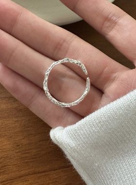 指环纯银小巧精致纹理开口女简约韩版褶皱J5052个性不规则925戒指