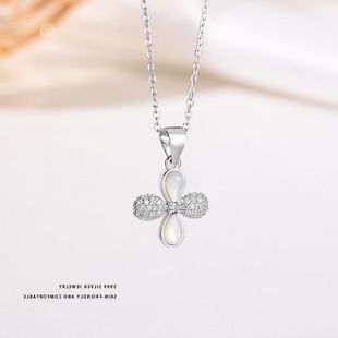 足银四叶草阿宝链锁骨精致高级S花朵设计感百搭999女轻奢项链幸运