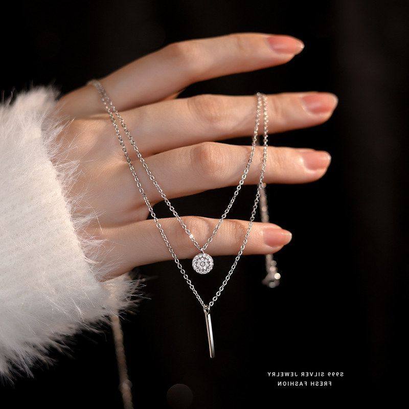 奢小众礼物项链穿足银高级感双层