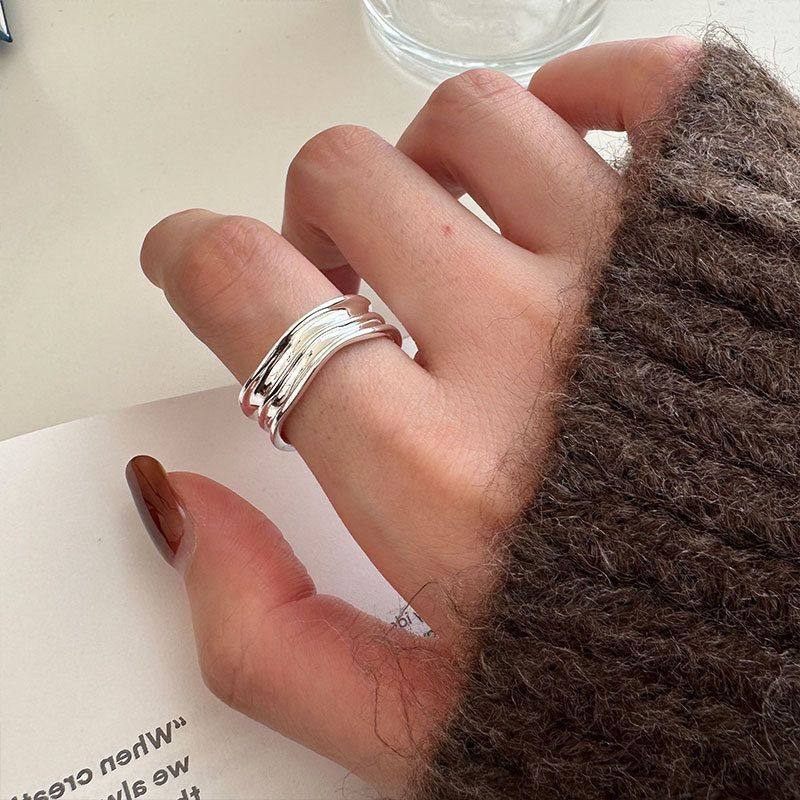 戒指指环褶皱设计纯银个性女卷