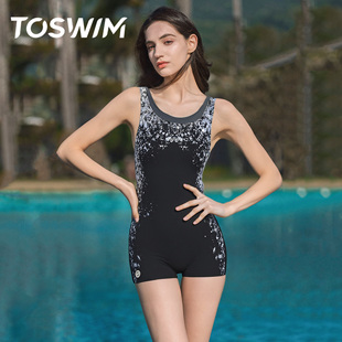 TOSWIM新款 平角保守显瘦连体竞速游泳衣遮肉 游泳馆专用泳衣女款