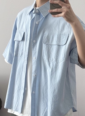 全棉柔软少年感口袋衬衫52065 夏季宽松短袖潮男上衣CCD自由商店