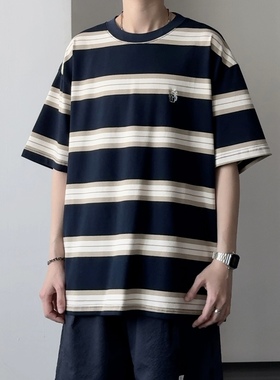 蜂巢肌理横条纹弹性T恤42057 夏季短袖百搭不热男士CCD自由商店