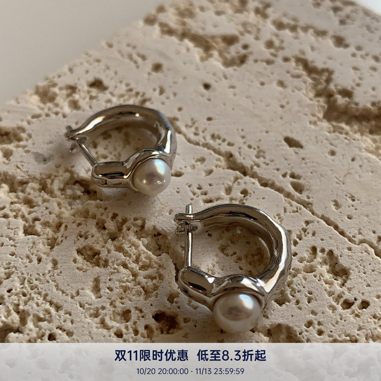 PAUSA ANN  s925落天然珍珠经典圆弧耳钉高级小众珍珠耳饰女