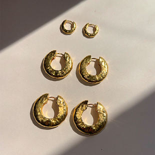 PAUSA 锡纸褶皱手工感hoops基础圆环金银耳钉 ANN