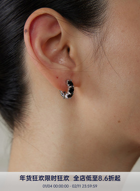 PAUSA ANN s925 中性时髦黑色锆石排钻百搭耳圈耳钉