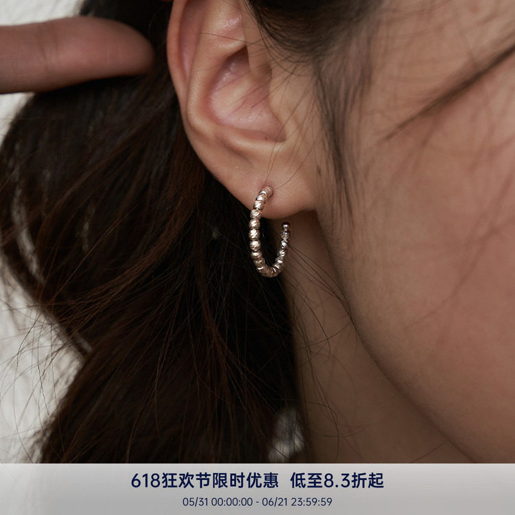 PAUSA ANN s925 简约花纹银珠圈圈小众设计金银耳环