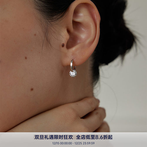 PAUSA ANN s925 悬浮单钻1ct莫桑钻都市时髦轻奢感耳扣耳钉