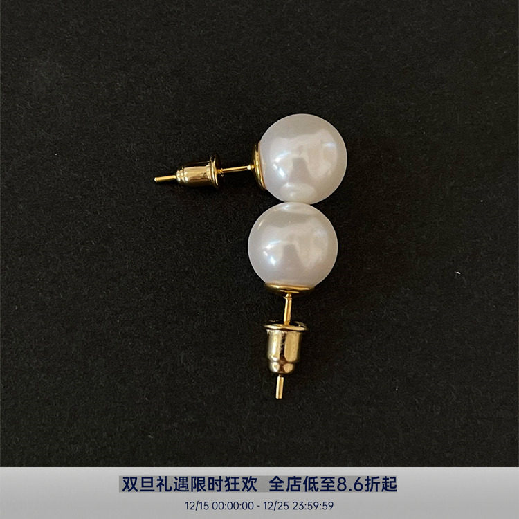 正圆自然感大灯泡贝珠耳钉