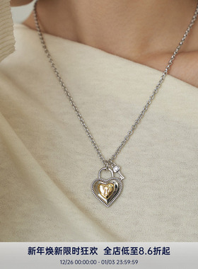 PAUSA ANN 原创爱心锁钥匙复古拼色项链