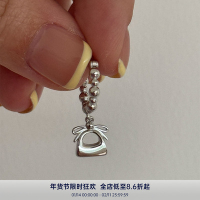 PAUSA ANN s925 原创设计甜美小众蝴蝶结小提包吊坠珠边耳钉