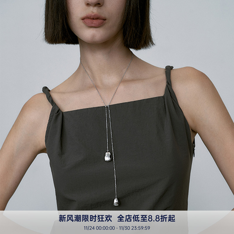 PAUSA ANN s925 极简设计不规则实心吊坠可调节中长链