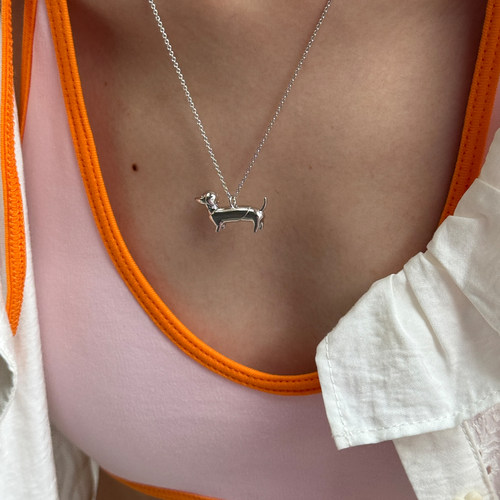 PAUSA ANN s925 戴串珠项链的腊肠狗小众设计秋冬中长链