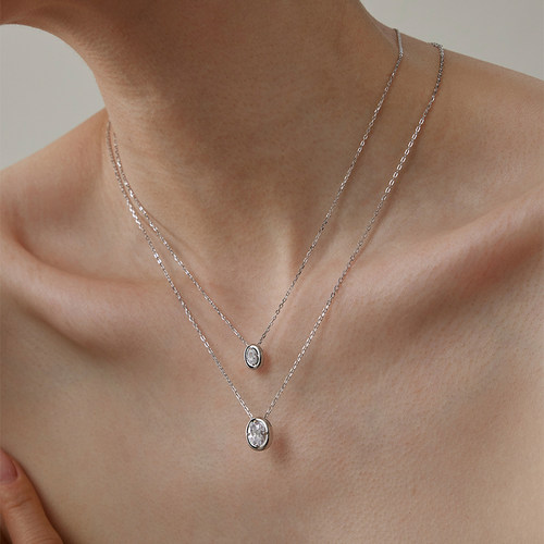 PAUSA ANN s925 stone系列轻奢5A火彩高碳钻原创椭圆浴缸项链