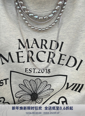 PAUSA ANN s925 天然淡水珍珠灰色高级时髦花纹尾扣项链