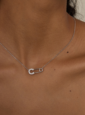 PAUSA ANN s925 极简中性感镶钻别针小众设计项链