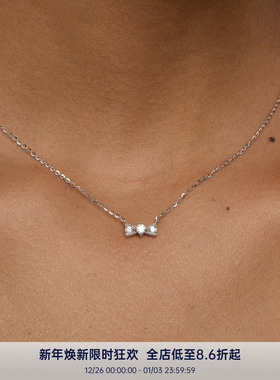 PAUSA ANN s925 精致迷你珠边镶钻蝴蝶结通勤百搭项链