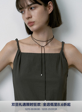 PAUSA ANN s925 简约拉丝水滴吊坠多种佩戴中长黑绳项链