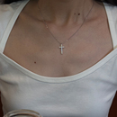 PAUSA s925高级质感活彩高碳钻十字架镶钻tennis满钻吊坠项链 ANN