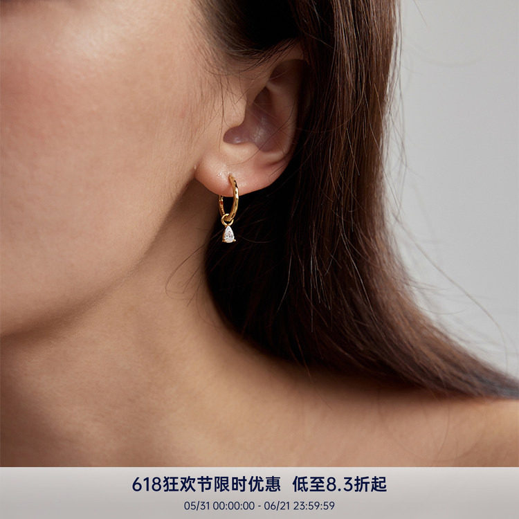 PAUSA ANN s925银镀18k金 法式复古水滴/方块/小锆石精致小耳圈