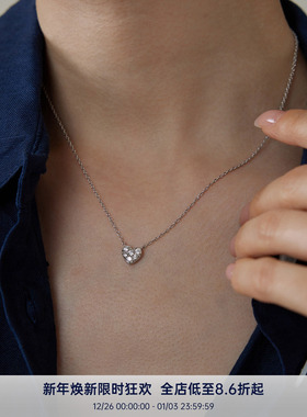 PAUSA ANN s925 轻奢复古mini满钻爱心百搭金银锁骨链项链